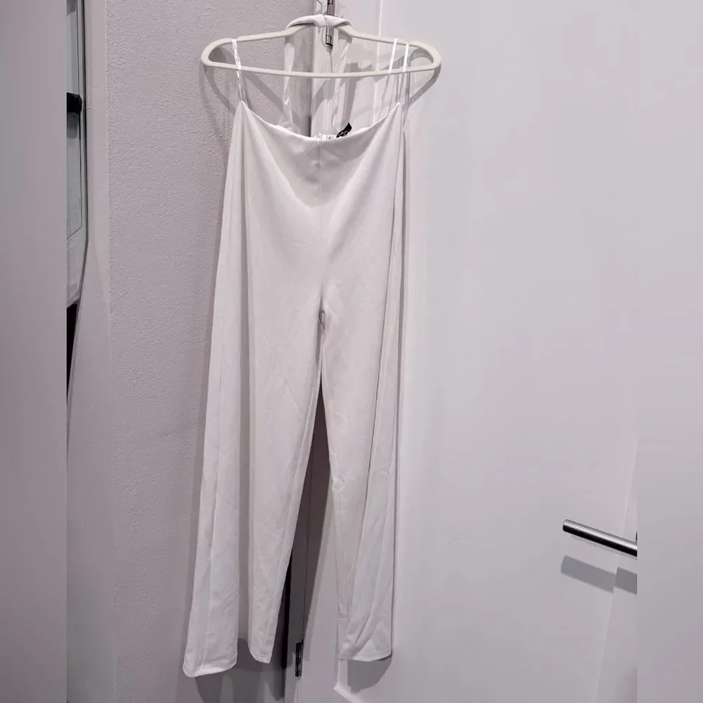 Lulus Compelling Perfection White Halter Wide-Leg Two-Piece‎ Jumpsuit